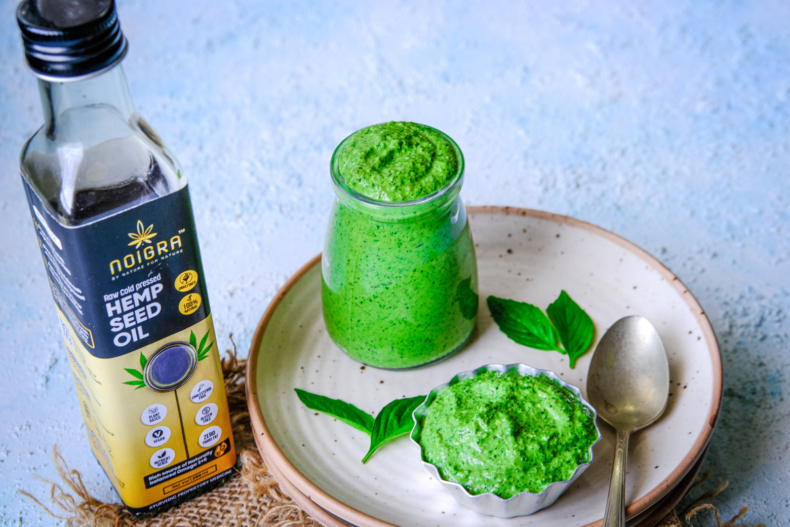 Basil and Cilantro Hemp Oil Seed Pesto Noigra By Nature For